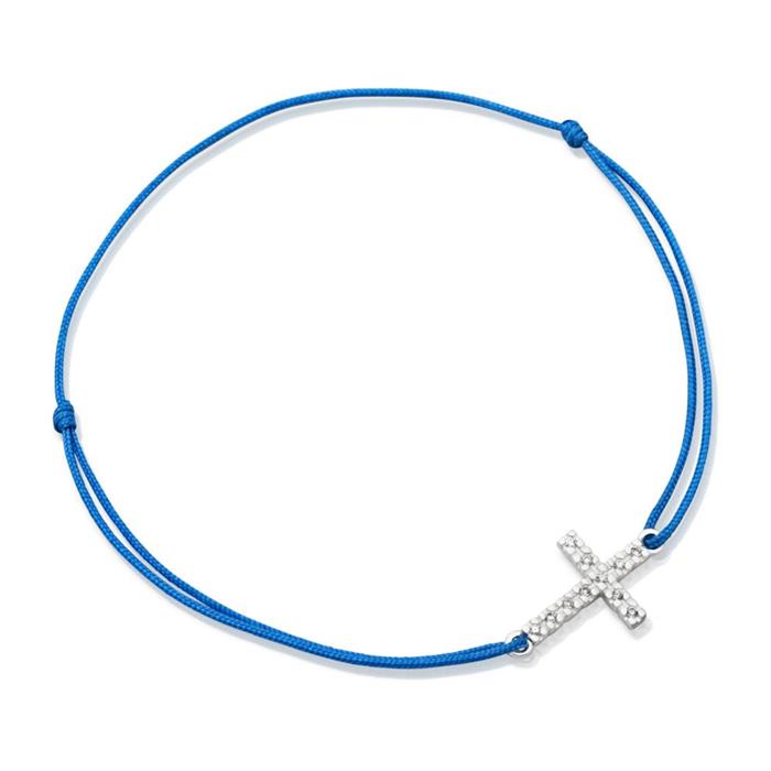 Blauwe textiel armband met zilveren element