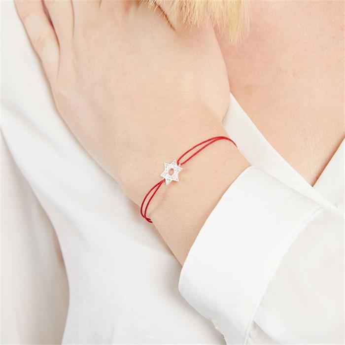 Red textile bracelet with silver element