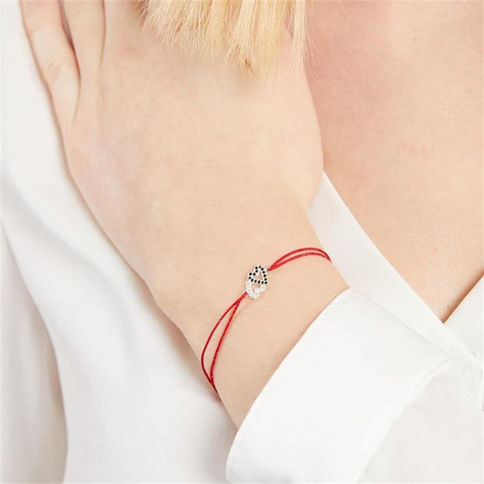 Red textile bracelet with silver element