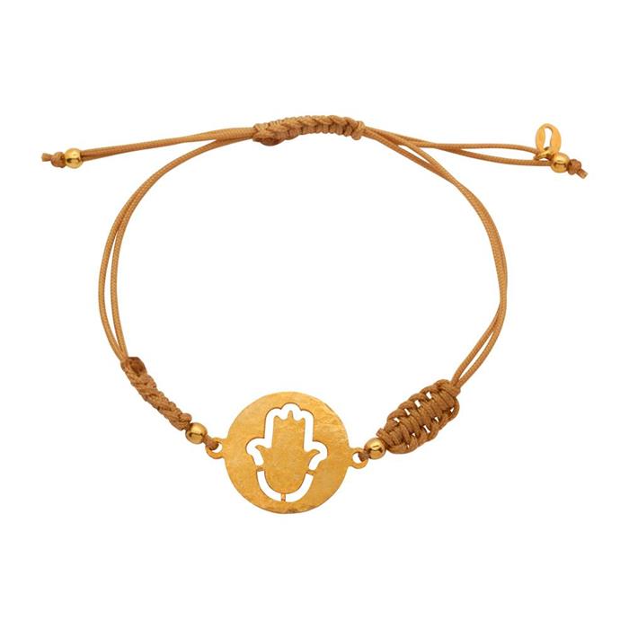 Brown textile bracelet with gold plated element