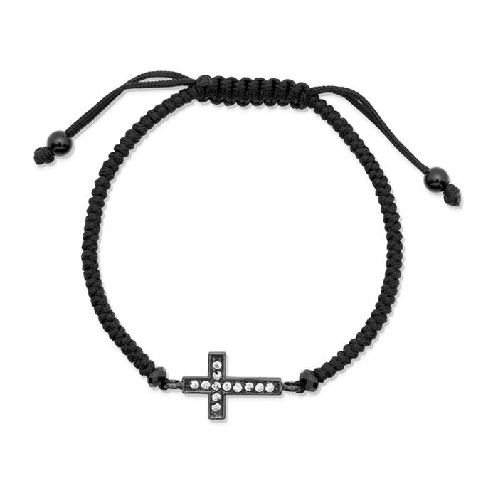 Textile Bracelet Blackened Silver Pendant Cross