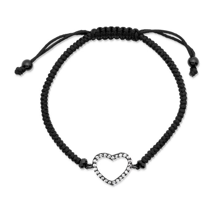 Textile Bracelet Blackened Silver Pendant Heart