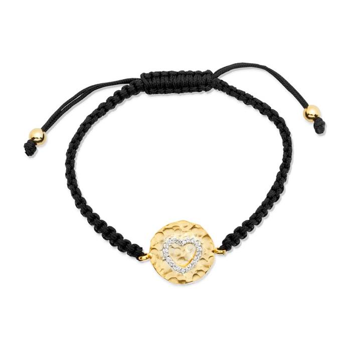 Textile bracelet with silver pendant heart