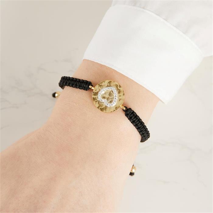 Pulsera textil con colgante de plata corazón