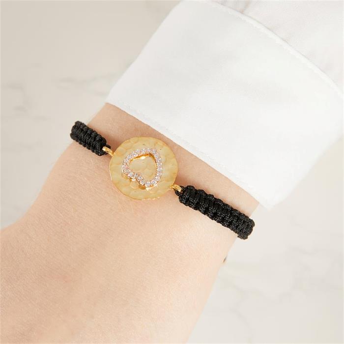 Textile bracelet gold plated silver pendant heart