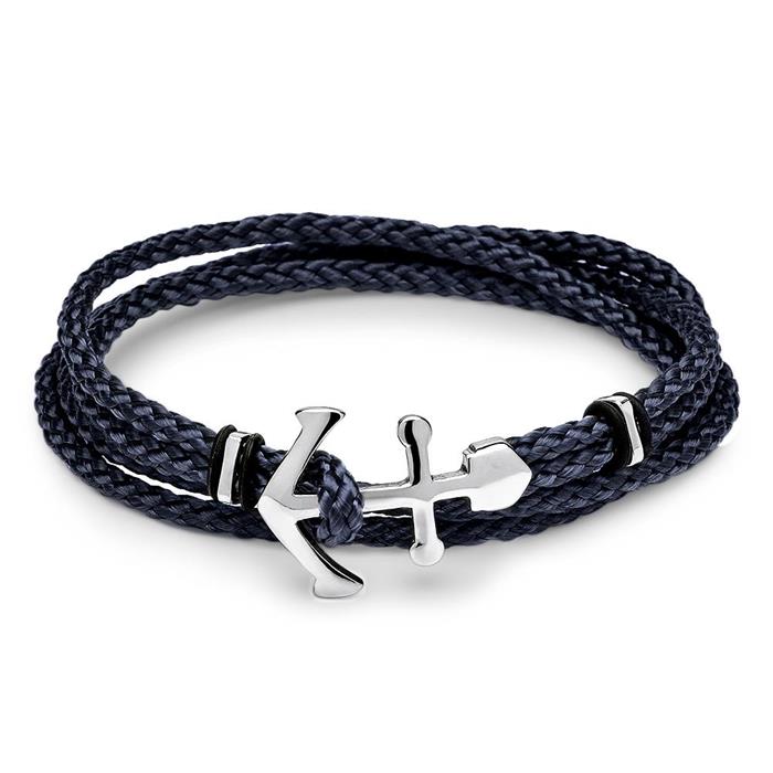 Pulsera unisex azul negra con ancla plateada