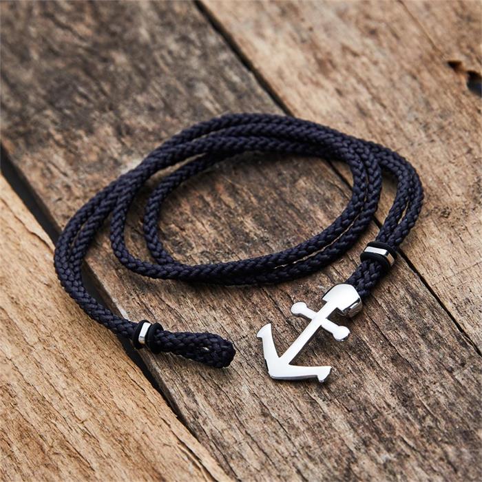 Pulsera unisex azul negra con ancla plateada