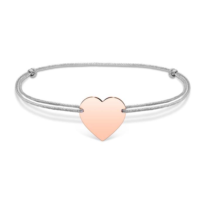 Pulsera coraz&#xF3;n textil gris rosado grabable