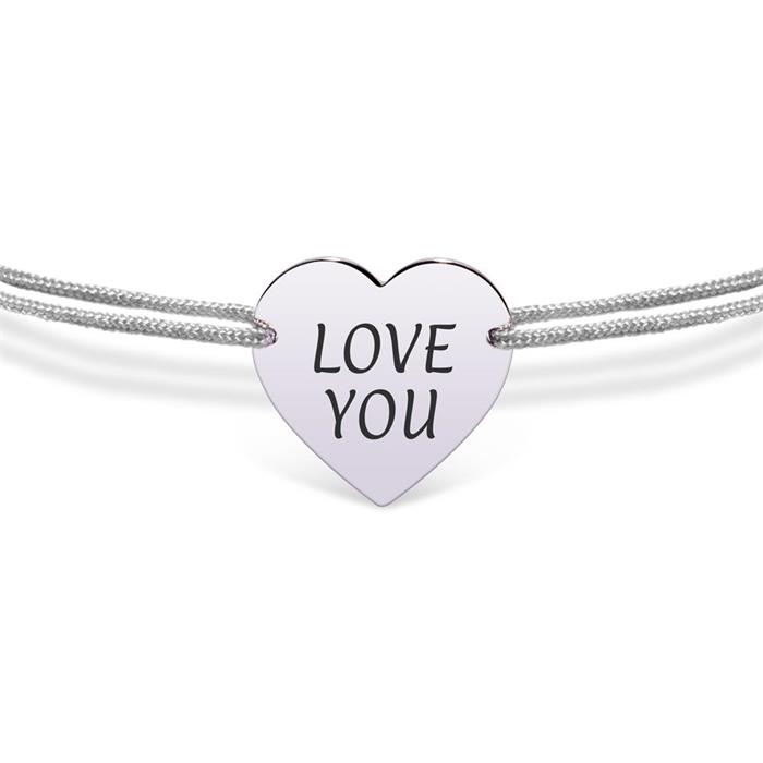 Textile bracelet with engravable heart in 925 silver