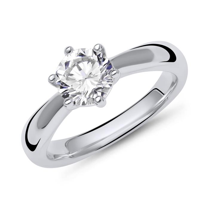 Engagement ring silver faceted zirconia