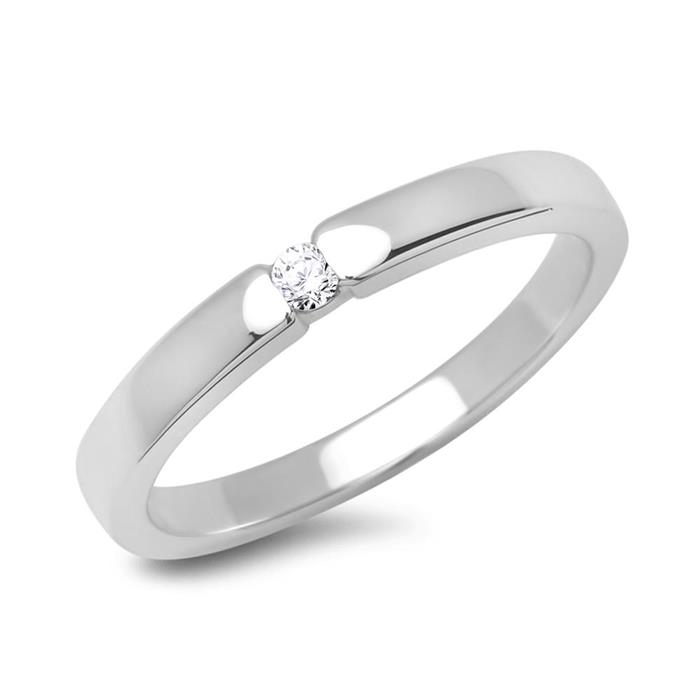 14 quilates anillo de compromiso de oro blanco con diamante 0,05 ct.