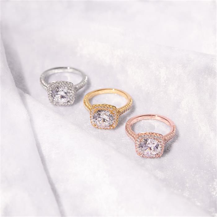 Zirconia set ring in 925 silver, gold-plated