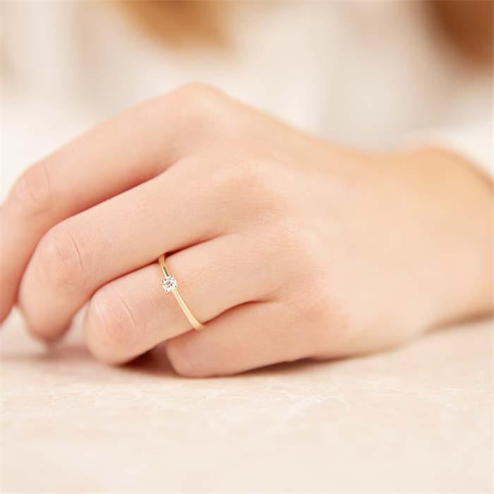 Engagement ring 14ct yellow gold diamond 0,10 hoops