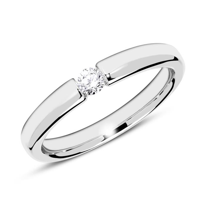 14 quilates anillo de compromiso de oro blanco con diamante 0,10 ct.