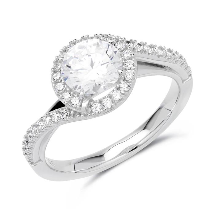 Engagement ring sterling silver with zirconia