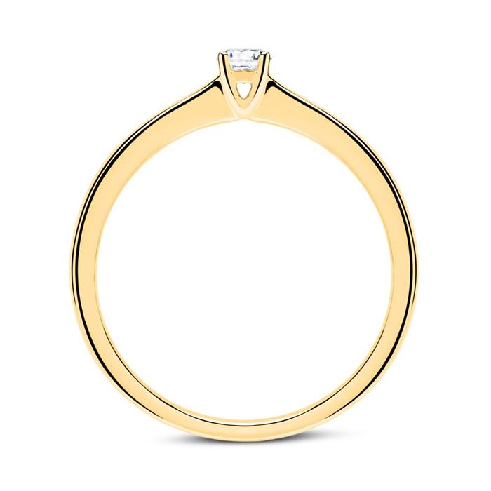 Solitaire ring in 14 karaat geelgoud met Diamant 0.10 ct.