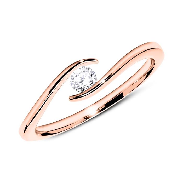 Anillo de oro rosa de 14 quilates con diamante 0,15 ct.