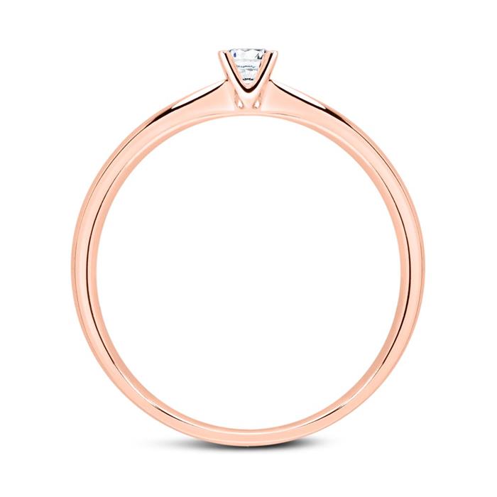 Anillo de compromiso en oro rosa 14 quilates con diamante 0,15 ct.