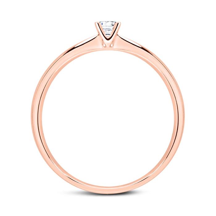 Anillo de compromiso de oro rosa de 18 quilates con diamante de 0,15 ct.