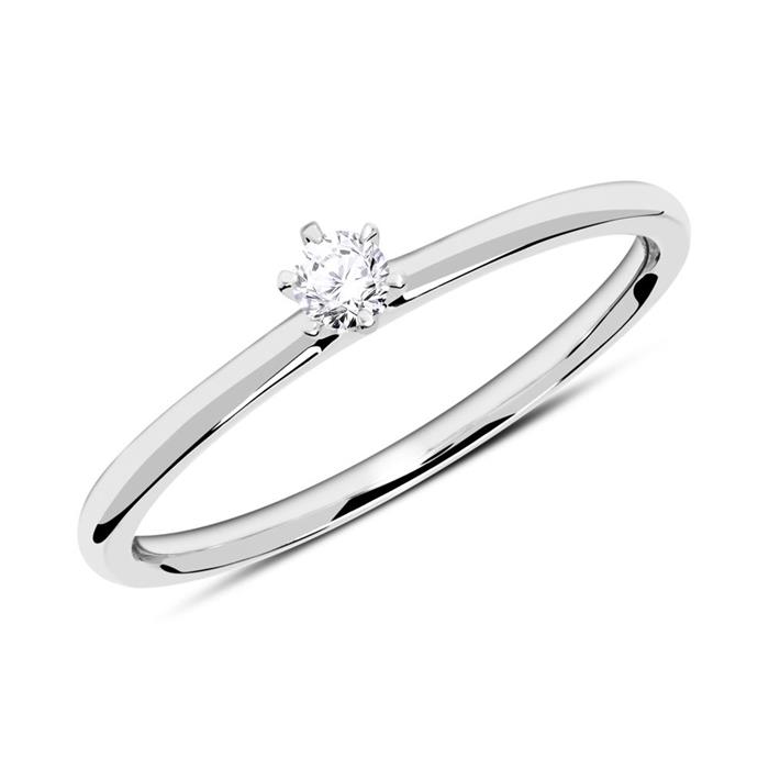 18 karaat witgouden solitaire ring met Diamant 0.10 ct.