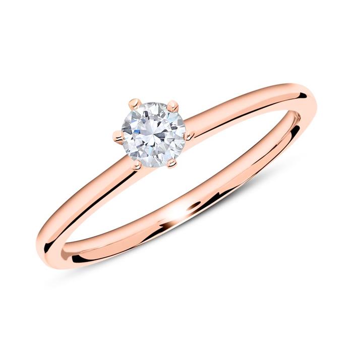 Anillo de compromiso en oro rosa 14 quilates con diamante 0,25 ct.