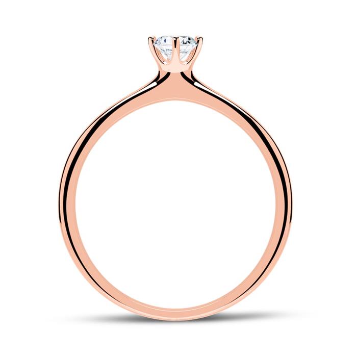 Anillo de compromiso en oro rosa 14 quilates con diamante 0,25 ct.