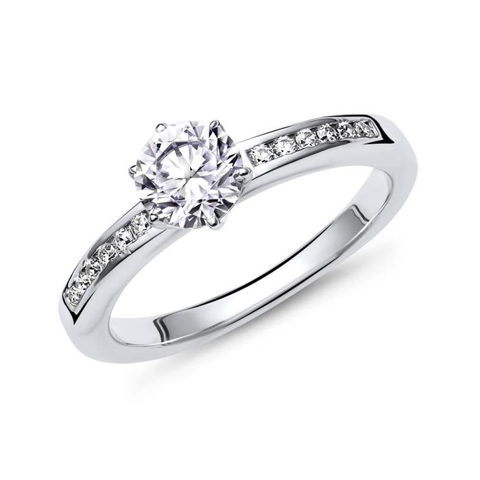 Engagement ring in sterling silver with zirconia stones
