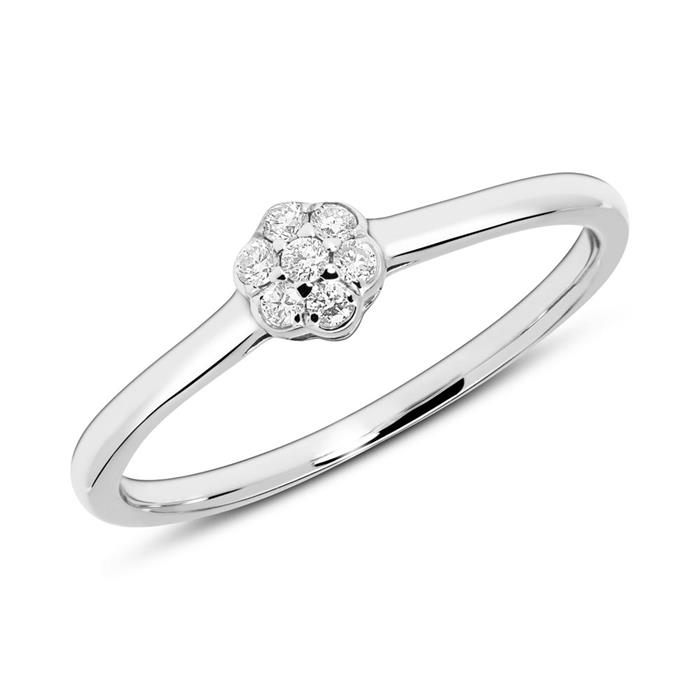 Engravable 14ct white gold ring with diamonds