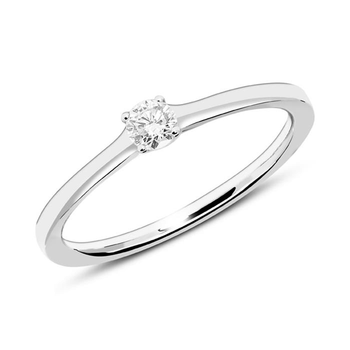 14 quilates anillo solitario grabable de oro blanco con diamante