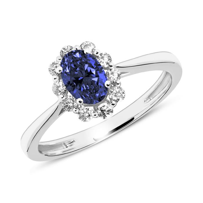 Sapphire ring in 585 white gold with diamonds