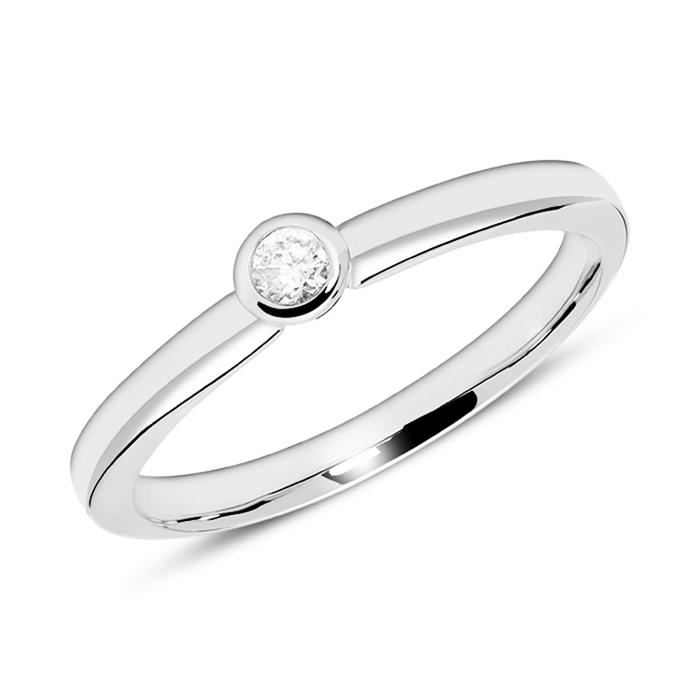 14 quilates anillo grabable de oro blanco con diamante