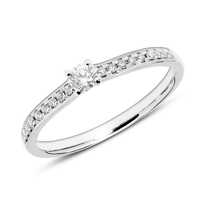 14ct white gold engagement ring engravable with diamonds