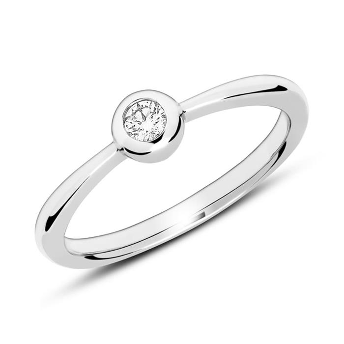 Anillo solitario grabable de oro blanco de 14 quilates con diamante