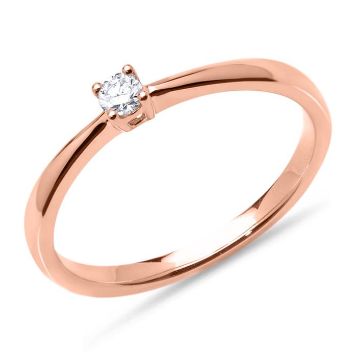 Solitaire ring in 14 karaat roségoud met Diamant 0,10 ct.