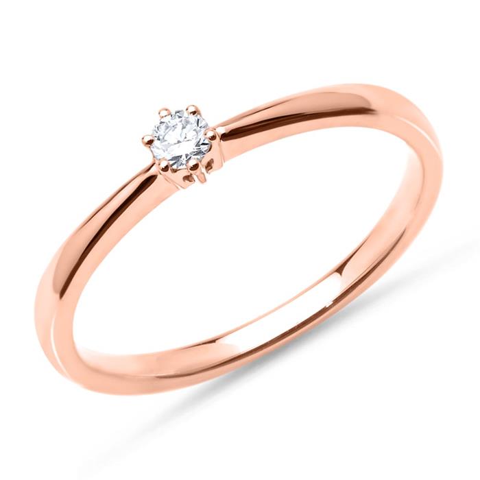 Ring in 14 karaat roségoud met Diamant 0,10 ct.