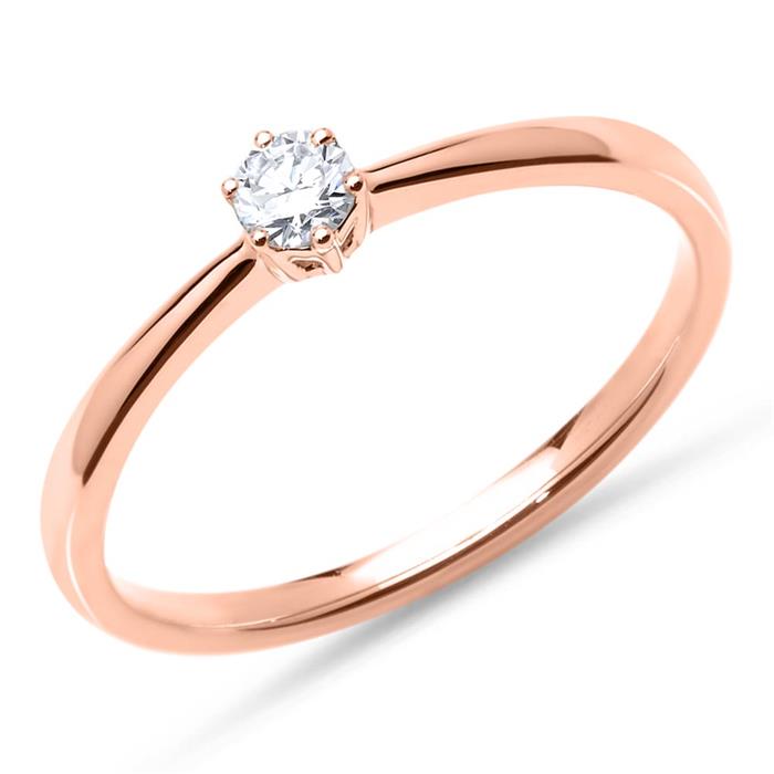 Solitaire ring in 14 karaat roségoud met Diamant 0.15 ct.