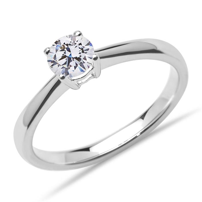 18K white gold solitaire ring with brilliant-cut diamond, Lab-grown