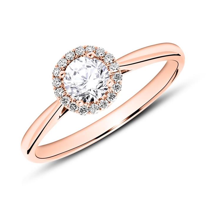 14 karaat roségouden halo ring met Diamanten