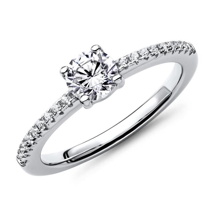 Engagement Ring, Engravable In Sterling Silver Zirconia