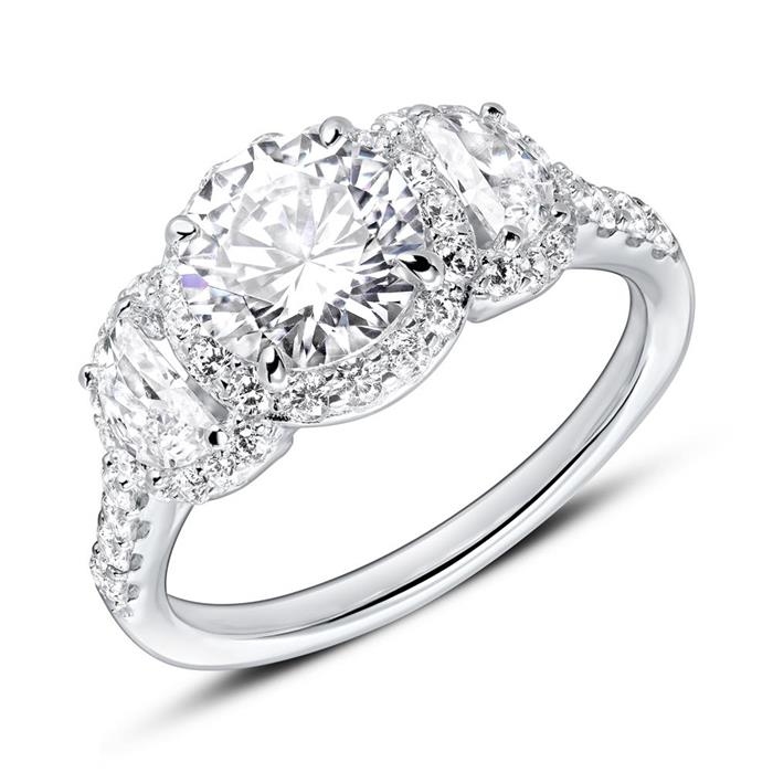Engravable Engagement Ring Made Of 925 Silver Zirconia