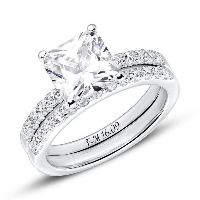 Engagement ring in sterling silver zirconia, engravable