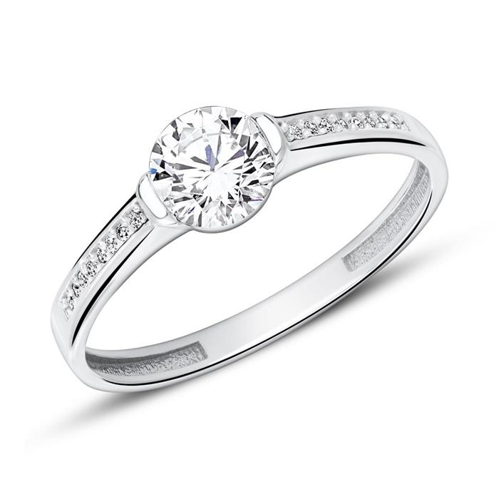 Engagement ring in 375 white gold with zirconia