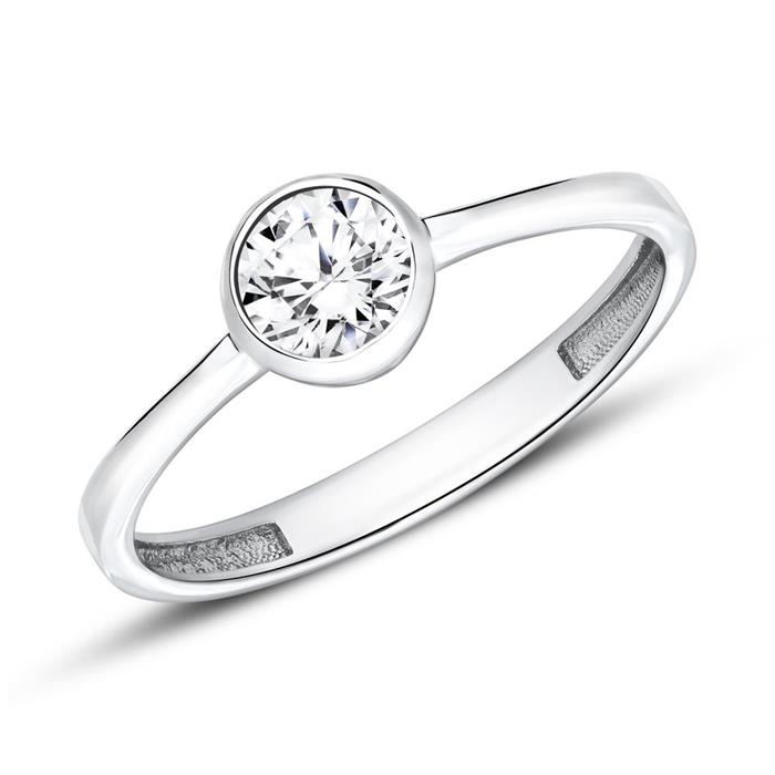 Solitaire ring in 375 white gold with zirconia