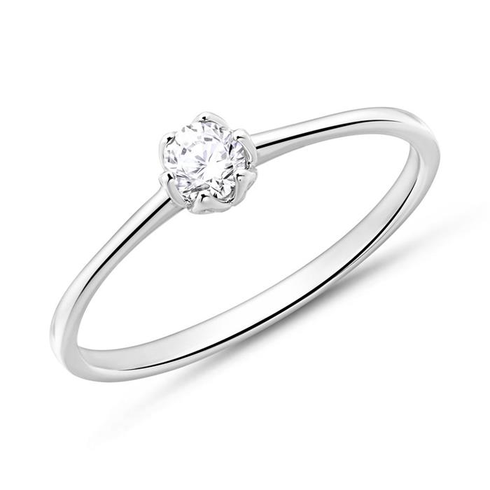 Solitaire ring in 14ct white gold with diamond