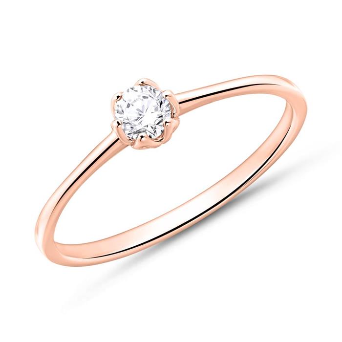 Solitaire ring in 18ct rose gold with diamond