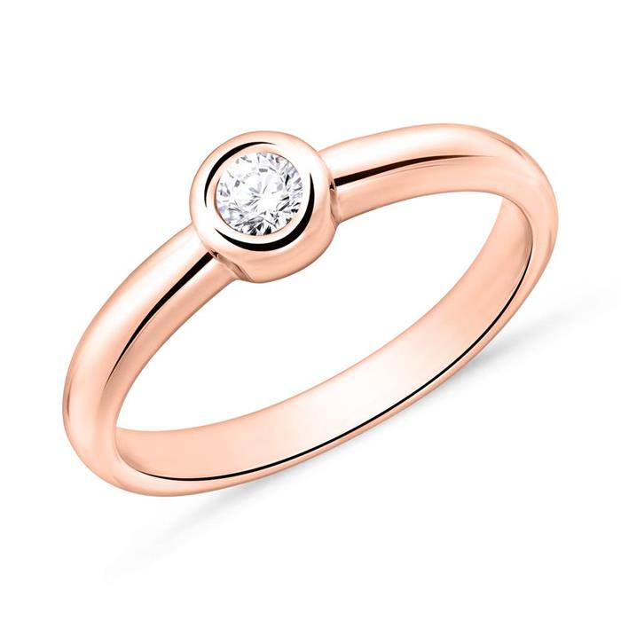 14 karaat roségouden solitaire ring met Diamant