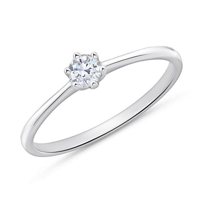 Solitaire ring in 18 carat white gold with diamond