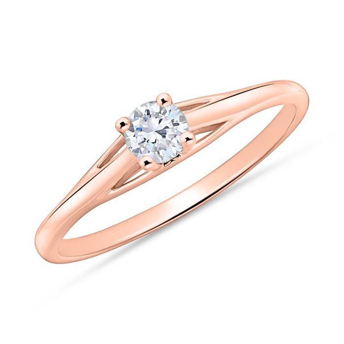 Solitaire ring in 14ct rose gold with diamond