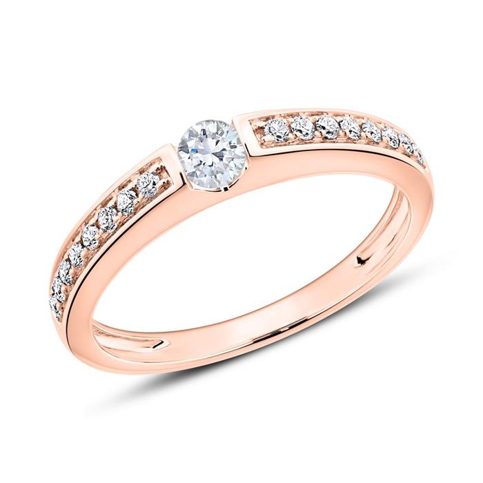 Diamant gezette ring in 14 karaat roségoud