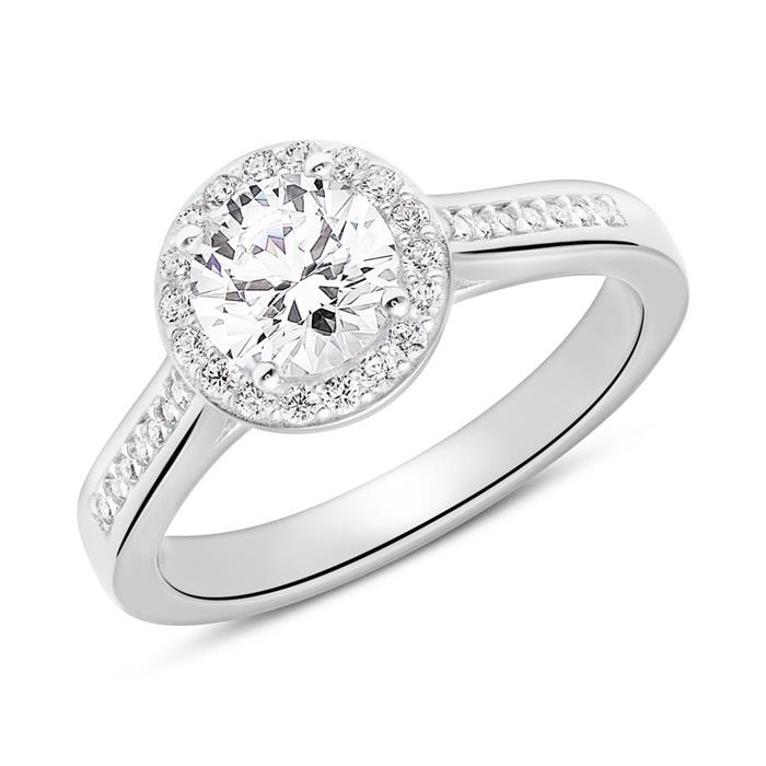 Engagement ring in sterling silver with zirconia